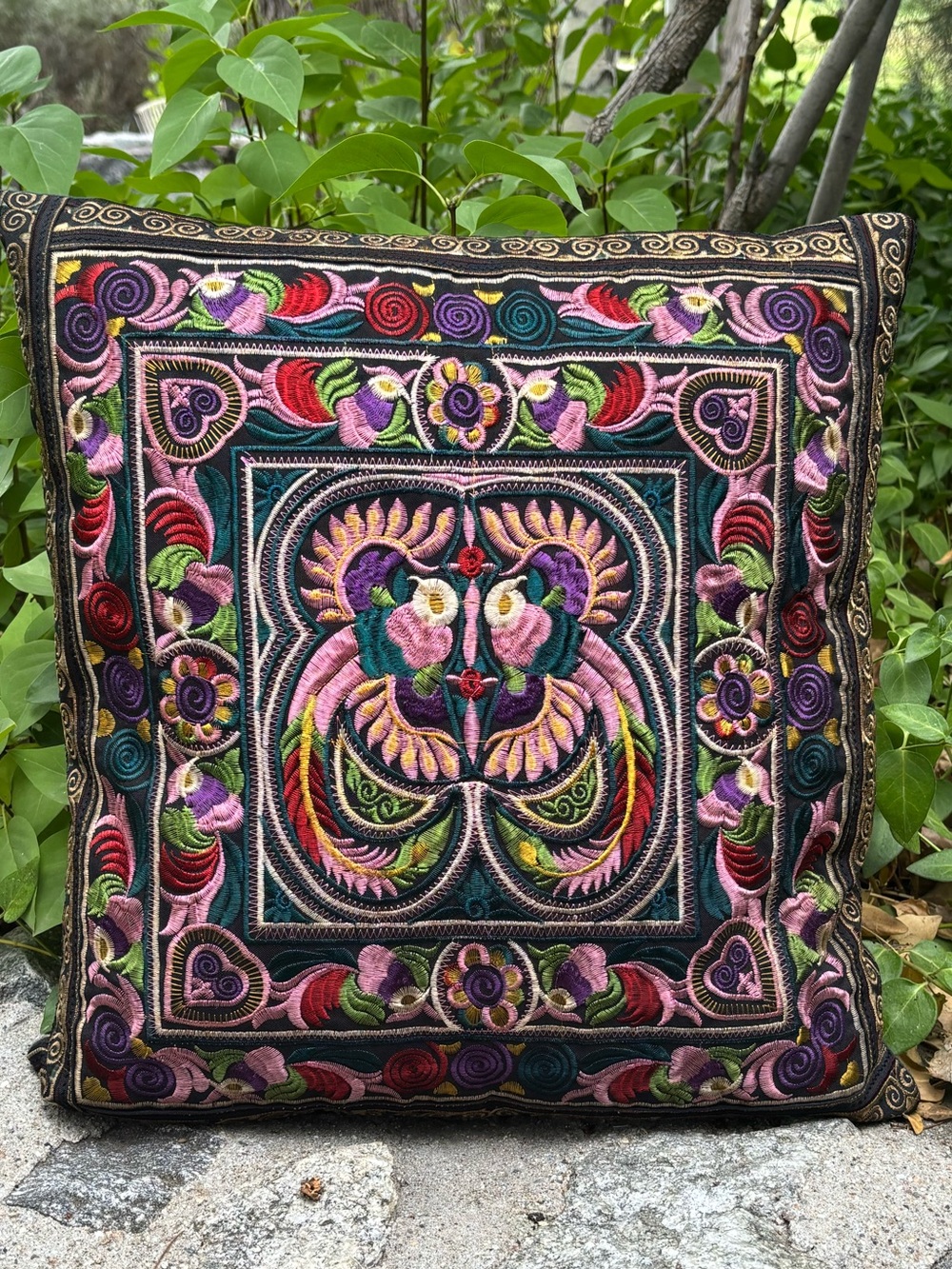 Beautiful, colorful, embroidered accent pillow